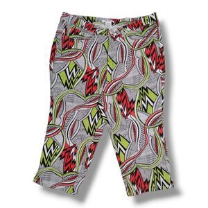 Masseys Neon Tribal Print Capri Jeans Size 16W White Black Green Orange Denim